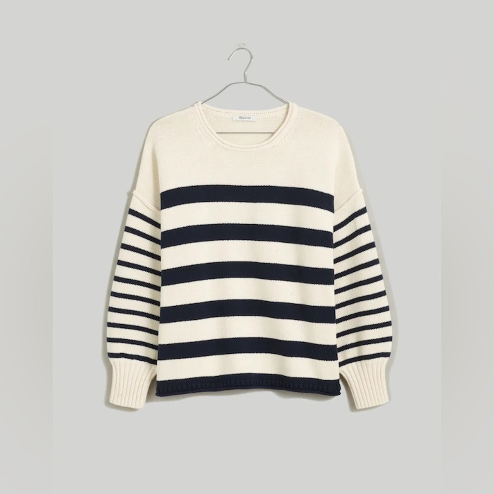 New Madewell Women's Conway Pullover Sweater in Mixed Stripe, Antique Cream M